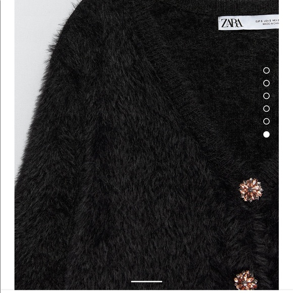 Zara faux fur cardigan black jewel button large - Picture 6 of 6